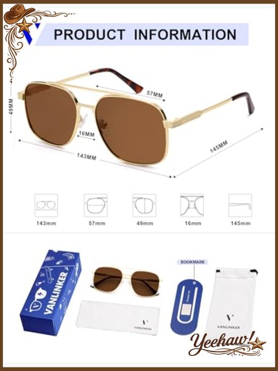 Polarized Square Aviator Sunglasses UV Protection for Men Women Driving main image 3